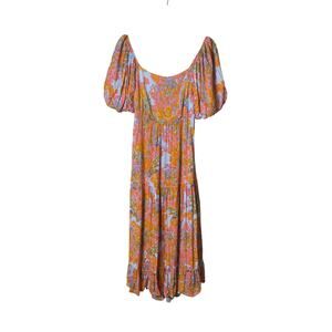 Shop Neighbor Women's Floral Puff Sleeve Open Tie Back Maxi Dress Size Medium